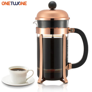 French Presses Coffee Pot Multifunctional Coffee Brewer Teapot Practical Rose Gold Coffee Maker Stainless Steel Glass Coffeeware