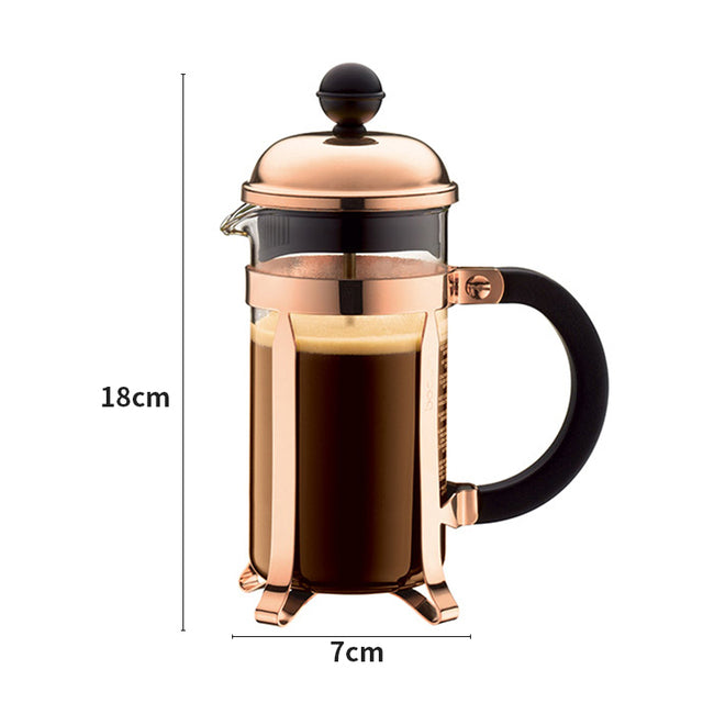 French Presses Coffee Pot Multifunctional Coffee Brewer Teapot Practical Rose Gold Coffee Maker Stainless Steel Glass Coffeeware